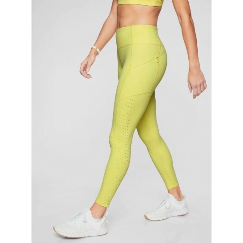 Athleta Contender Laser 7/8 Leggings Fresh Yellow - Sz Large Tall - PLEASE READ
